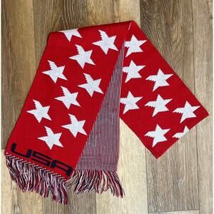 VTG Knitmakers Knit Scarf Fringe Star Red White Blue USA Patriotic EXCELLENT